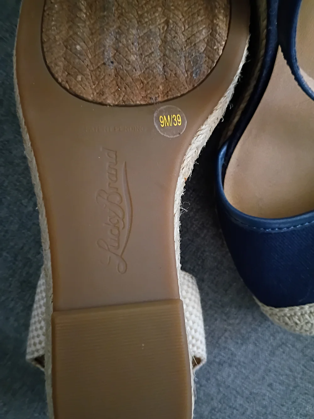 Lucky Brand Navy and Cream Espadrille Slingback Wedges Size 9